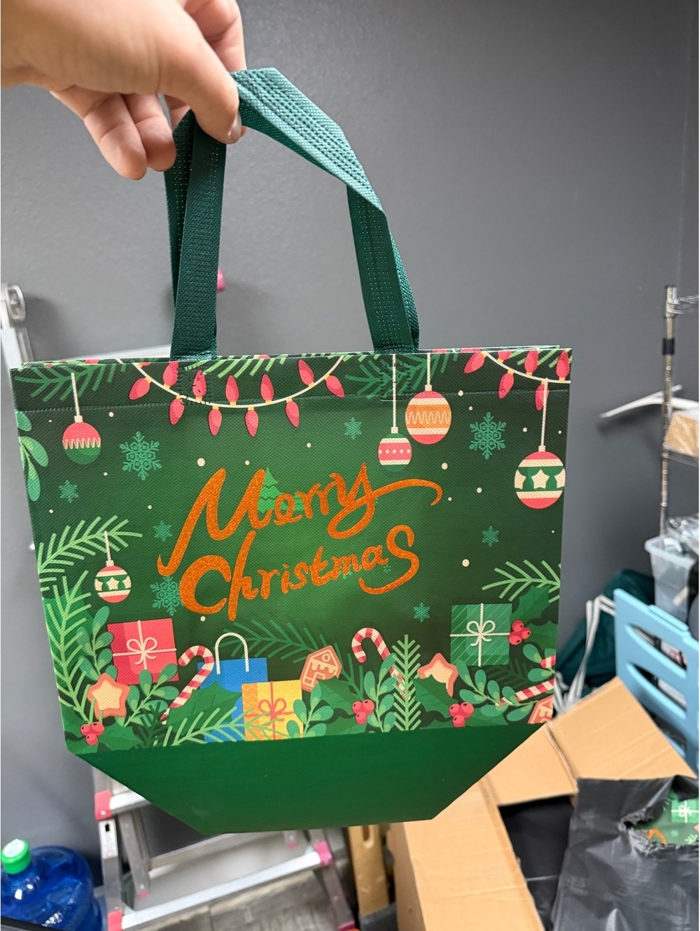 10 Reusable Christmas Gift Bags, Durable, Cloth Handles, 12"w x  10" H x 7"deep